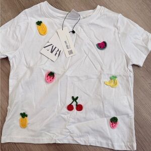 Zara White Tee with Colorful Fruit Appliqués